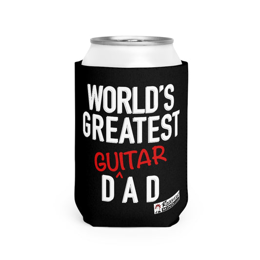 World's Greatest Guitar Dad - can cooler sleeve (aka "koozie") (Black)