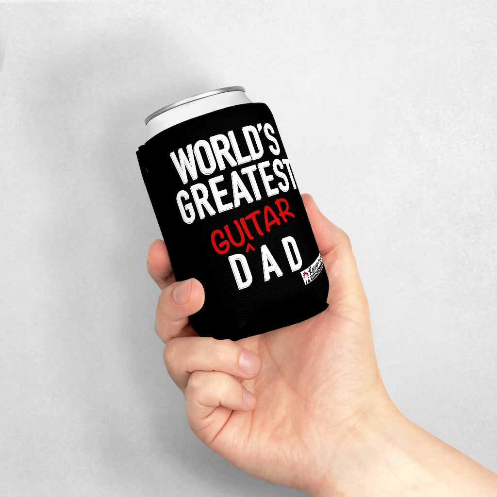 World's Greatest Guitar Dad - can cooler sleeve (aka "koozie") (Black)